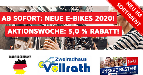 Neue E-Bike Modelle eingetroffen! Aktionswoche: 5,0 % Rabatt oder 100 Euro auf alle Elektrofahrräder